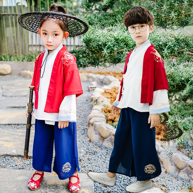 儿童国学汉服中国风小学生古装朗诵三字经男女书童弟子规演出服装