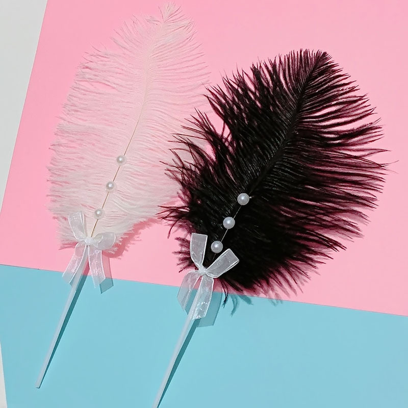 Natural ostrich pearl feather cake decoration ins ostrich baking…