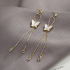 Fashionable silver needle, earrings, long ear clips, accessory with tassels, silver 925 sample, wholesale
