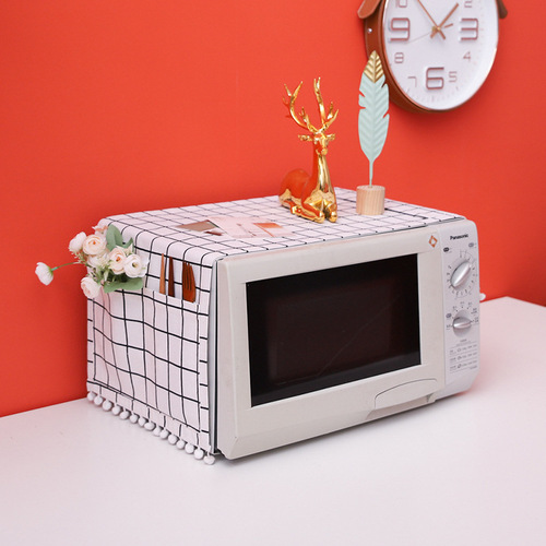 Modern simple microwave oven cover cotton and linen fabric tassel cover kitchen household oven dust cloth dust cover