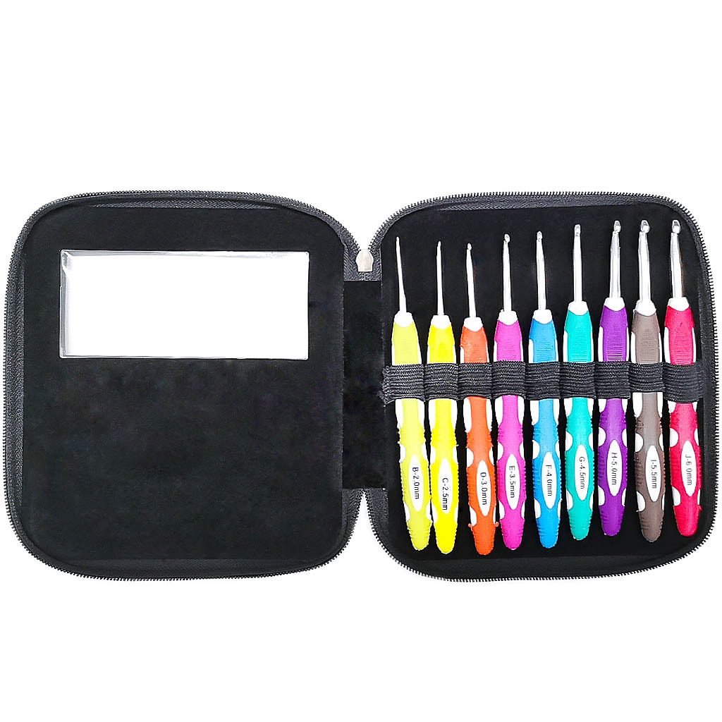 Suéter aguja herramienta de tejer TPRABS doble color mango de aluminio crochet conjunto de 9 bolsas de Pu