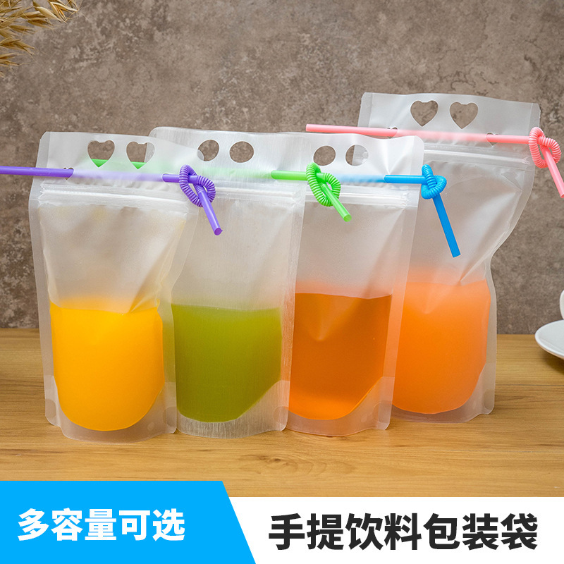Cross-border plastic beverage self-supporting bag disposable fruit tea bag frosted self-supporting self-sealing bag juice bag beverage packaging