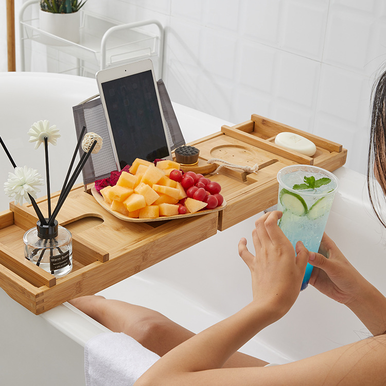 Log Color Bathtub Rack Retractable Bamboo Bathtub Rack Bathtub Ornaments Bathtub Storage Tray Rack