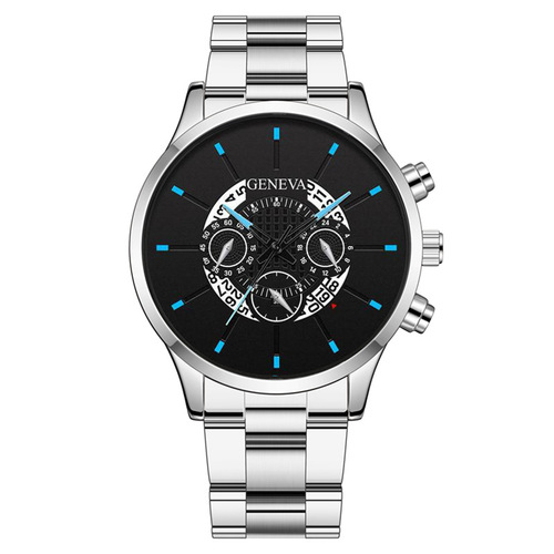 Foreign trade GENEVA three-eye men's watch men's watch steel belt business fashion calendar quartz watch men's wholesale