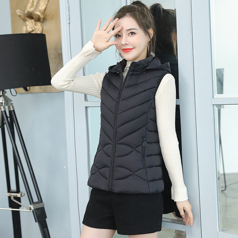 Autumn and Winter New Women's Lightweight Down Cotton Vest Women's Vest with Removable Cap Lightweight Women's Plus Size Vest