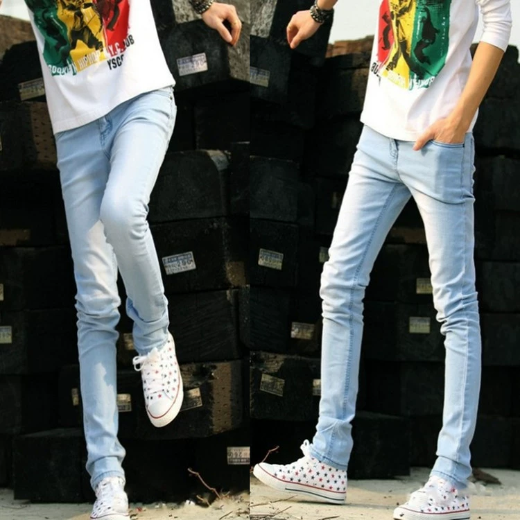 Весна и осень 2020 мужские светло-голубые джинсы в Корейском стиле Новые эластичные джинсовые брюки оптом
