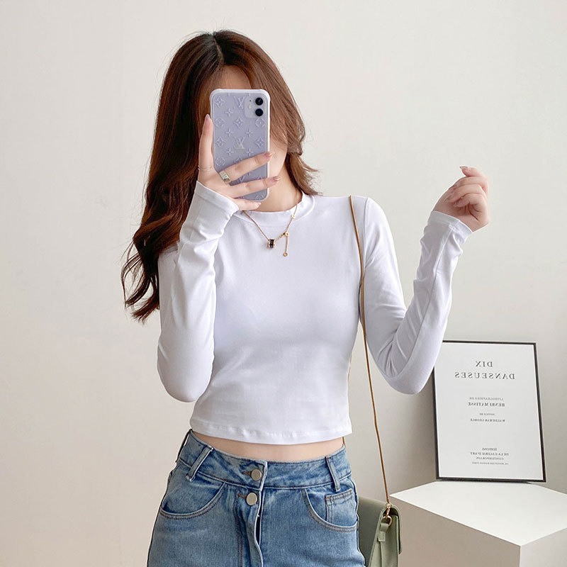 Show Shirt Source Factory Base Shirt Women's Small High Collar Long Sleeve T-Shirt Women's Korean Style Navel Slim Autumn Top Women