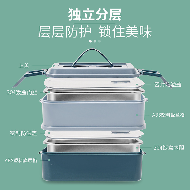 Caja de almuerzo aislada de lujo ligero de estilo francés trabajador de oficina estudiante de múltiples capas separadas de acero inoxidable 304 caja de almuerzo multicolor portátil