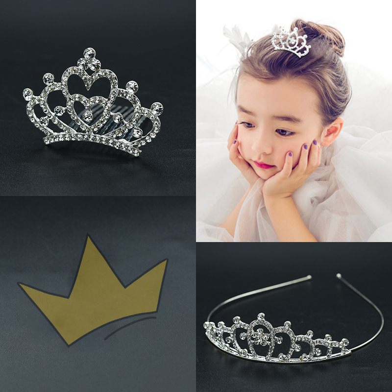 New Children's Rhinestone Crown Hair Band Hair Comb Cute Princess Girl Hair Accessories Baby Crown Hair Accessories Bridal Headwear