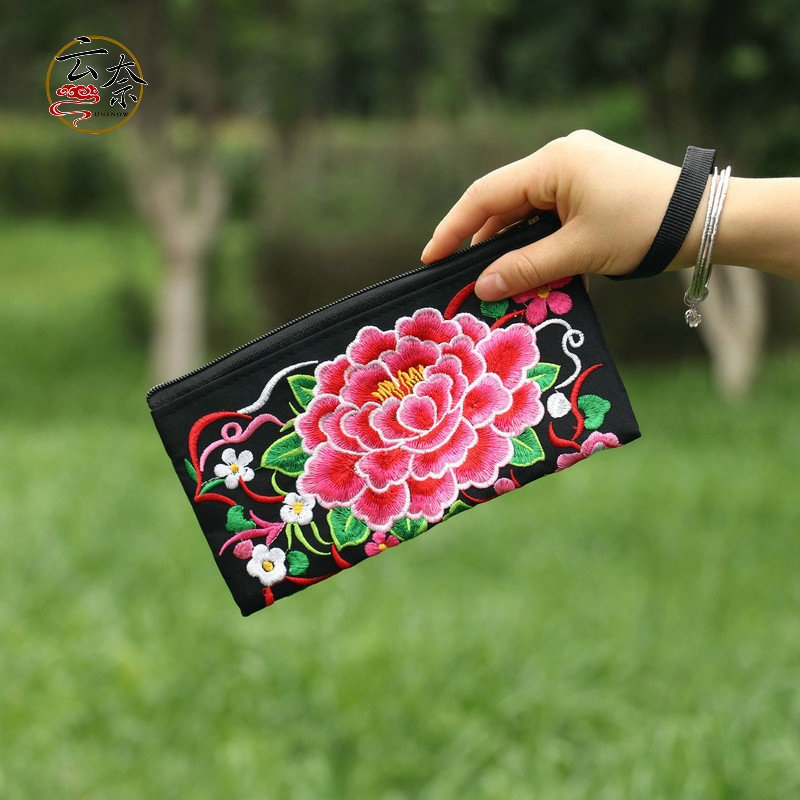 2020 nuevo Yunnan estilo étnico retro larga cartera embrague bolso de mano bordado fuente bienes de fábrica