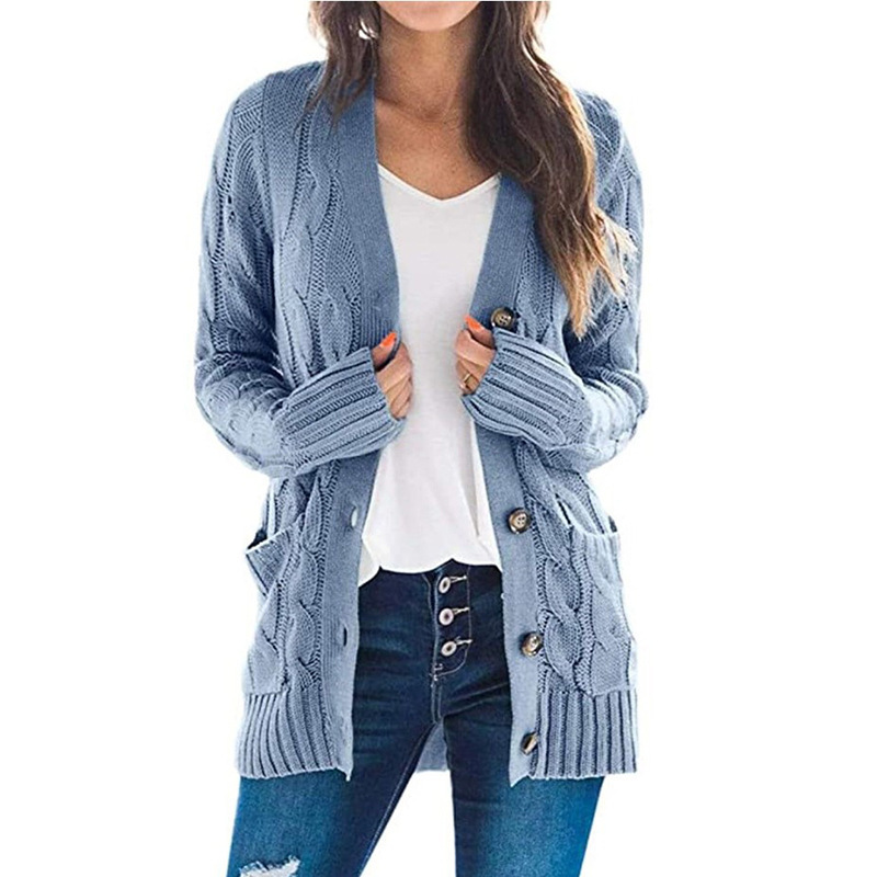 プラットフォームアマゾン秋と冬の新ホット販売カーディガンセーター女性のヨーロッパとアメリカの V ネックシングルブレスト長袖セータージャケット|undefined