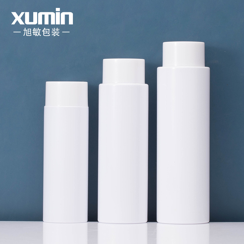 Material de embalaje cosmético 100-150ml blanco hombro plano PET botella de tóner 200ml tapa interior puro botella de rocío al por mayor