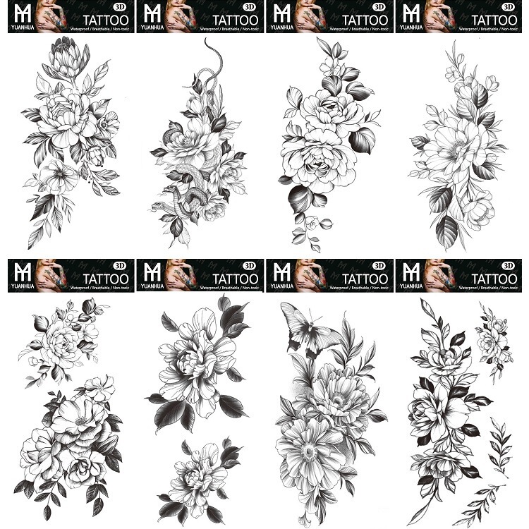 Plain Flower Bohemian Blue Rose Mermaid Waterproof Tattoo Sticker Simulated Water Transfer Sample Cross-Border Sticker