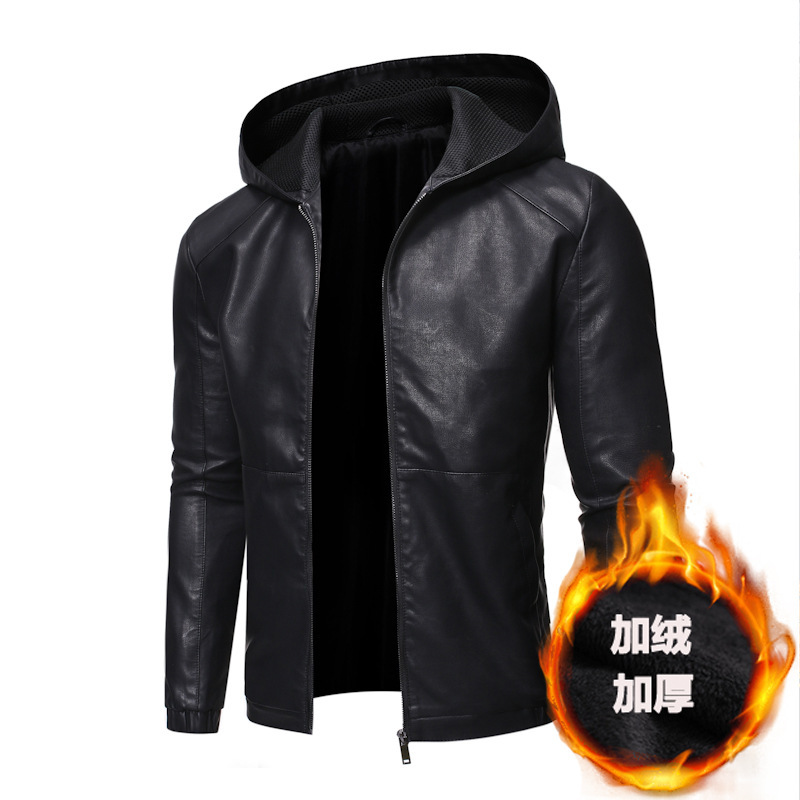 Leather Men's Autumn and Winter New Slim-fit Korean Style Handsome Hooded Biker fleece-lined Thickened Leather Jacket Men's Coat Trendy Leather Men's Autumn and Winter New Slim-fit Korean Style Handsome Hooded Biker fleece-lined Thickened Leather Jacket Men's Coat Trendy