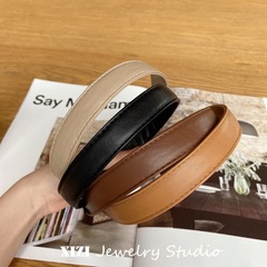 South Korea's Dongdaemun new headband women's retro temperament PU leather headband jennie same style pressed hairpin hair accessories