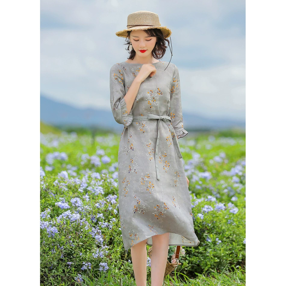 Женская оригинальная Женская одежда из чистого льна с принтом в семь точек лотоса с рукавами в виде листьев лотоса и рукавами в виде листьев лотоса, 2020