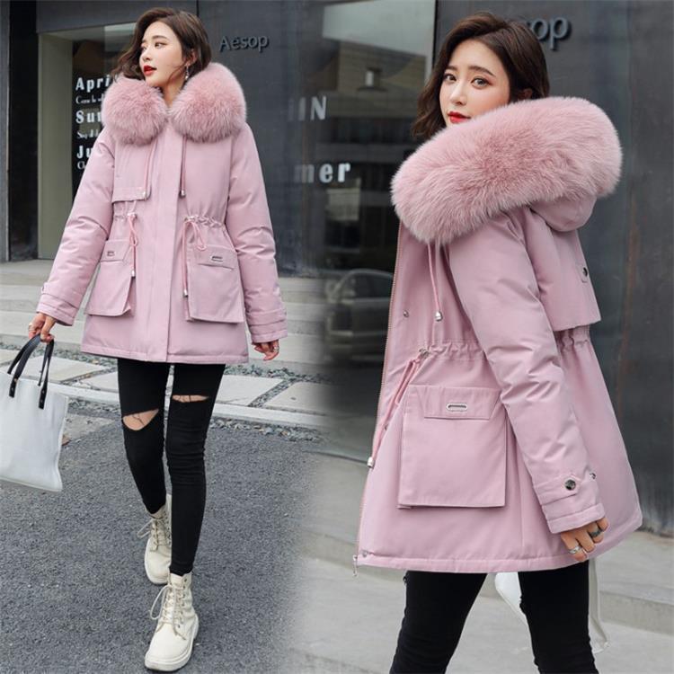 Chaqueta acolchada de algodón para mujer, invierno 2025, con cuello de piel grande, estilo workwear, bolsillos grandes, ajuste holgado, forro polar, forro interior grueso, abrigo de algodón para mujer. image 5
