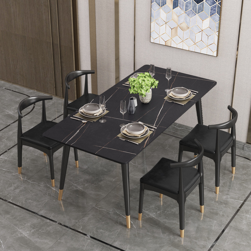 Modern Simple Rock Plate Dining Table and Chair Combination Household Small Apartment Light Luxury Marble Dining Table Restaurant Rectangular Dining Table Modern Simple Rock Plate Dining Table and Chair Combination Household Small Apartment Light Luxury Marble Dining Table Restaurant Rectangular Dining Table