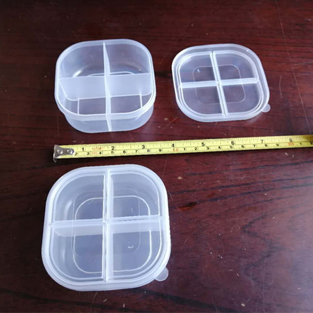 装饰品黏土上长8.5下8高3.2cm有盖透明pp塑料盒方形固定4格包装盒