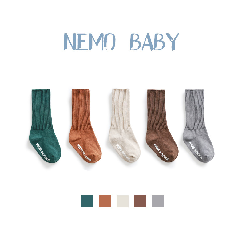 Calcetines para niños otoño nuevo color puro aguja doble antideslizante dispensación calcetines altos calcetines de bebé calcetines de algodón para bebés sin hueso