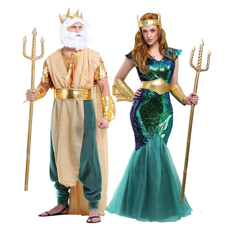 Disfraces de Halloween para adultos, disfraces de sirena para parejas, disfraces de actuación de la reina Cleopatra y la reina faraona del Antiguo Egipto