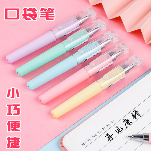 Pocket pen, ballpoint pen, portable, short rod, carbon black, short black pen, 0.5mm mini signature pen