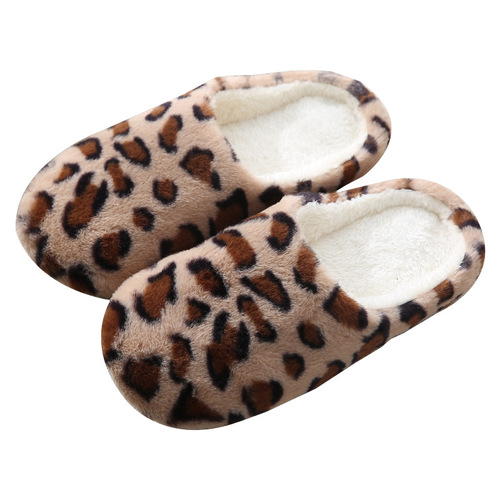 Leopard print indoor silent soft-soled slippers for home decor, wooden floor, tile floor, underfloor heating, Japanese-style warm cotton slippers