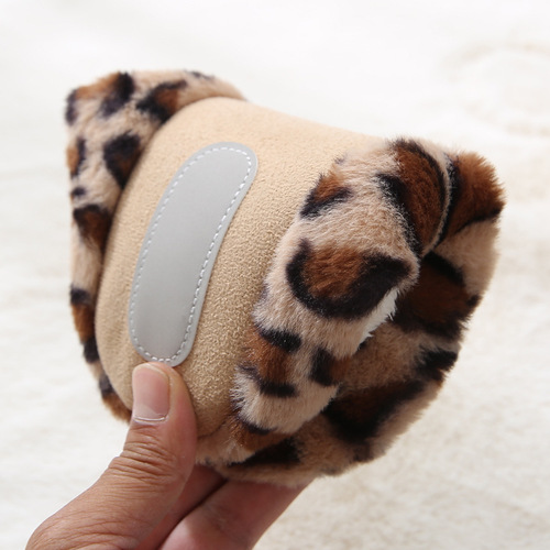 Leopard print indoor silent soft-soled slippers for home decor, wooden floor, tile floor, underfloor heating, Japanese-style warm cotton slippers