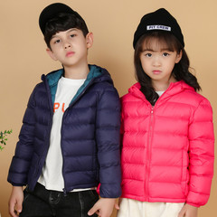 Children's down jacket lightweight model for boys and girls, autumn and winter short length hooded jacket for middle and small children, ultra-light and portable outerwear