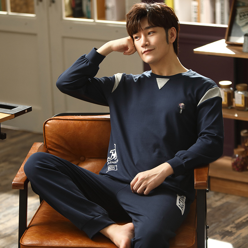 Pijamas de hombre de manga larga de algodón de primavera y otoño Estudiante juvenil de dibujos animados de verano de algodón fino niños grandes traje de desgaste para el hogar