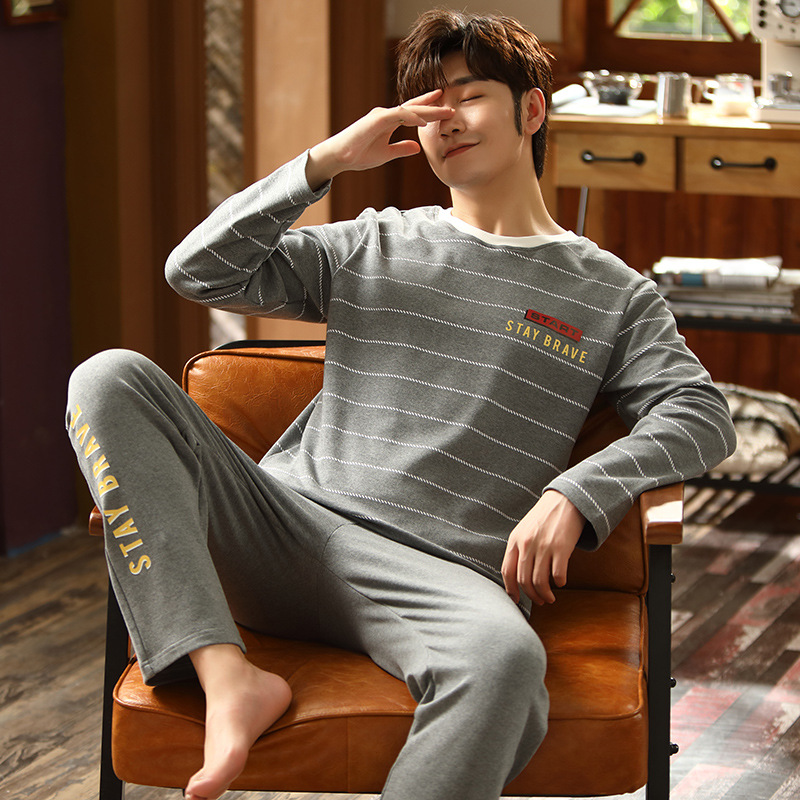 Pijamas de hombre de manga larga de algodón de primavera y otoño Estudiante juvenil de dibujos animados de verano de algodón fino niños grandes traje de desgaste para el hogar