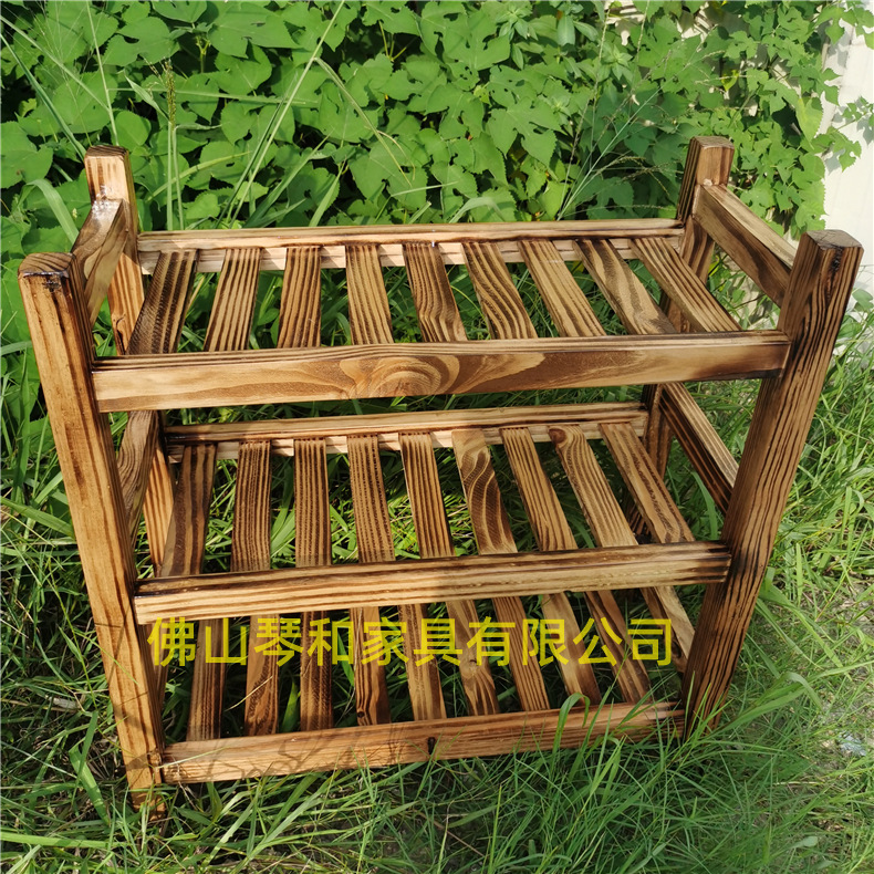 复古实木杉木条形三层菜架饭店火锅店肉菜架碳化木蔬菜架餐边架子