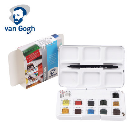 Terrence Van Gogh acuarela fangao acuarela sólida 12 colores 15 colores 18 colores 24 colores 36 colores caja de hierro azul
