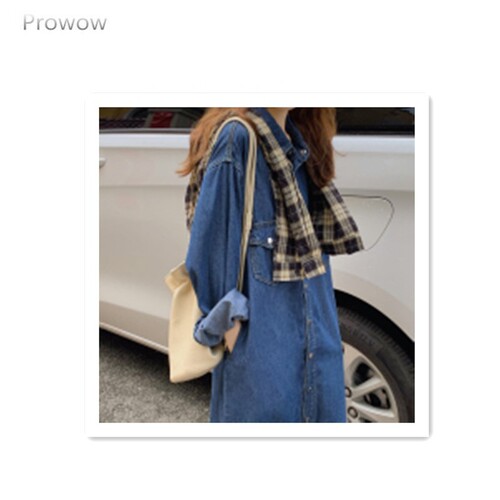 Actual shot of homemade designer long-sleeved denim shirt dress for women Korean style slimming dress
