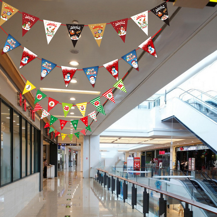 Fábrica al por mayor Navidad papel triángulo tirar bandera vacaciones bandera fiesta decoración empavesado letra tire bandera en stock