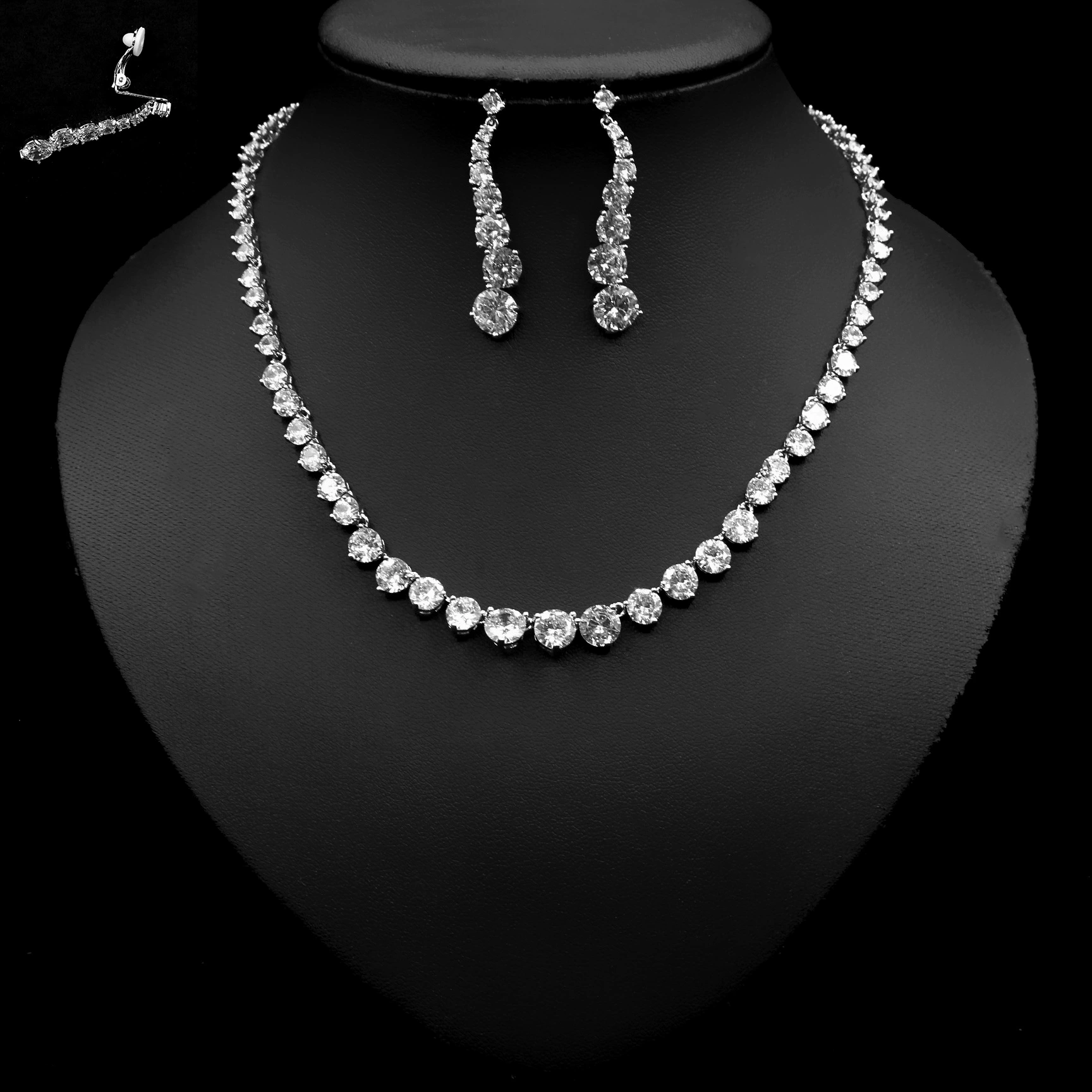 Pendant for bride with zircon, set, chain for key bag , earrings with tassels, Japanese and Korean, Korean style, simple and elegant design