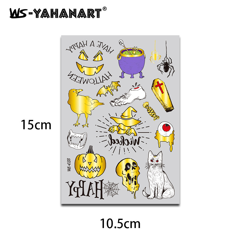Tatuajes Temporales Dorados de Halloween para Niños Impermeables de Papel de Transferencia de Agua image 10