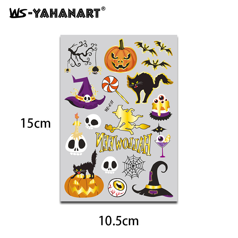Tatuajes Temporales Dorados de Halloween para Niños Impermeables de Papel de Transferencia de Agua image 13