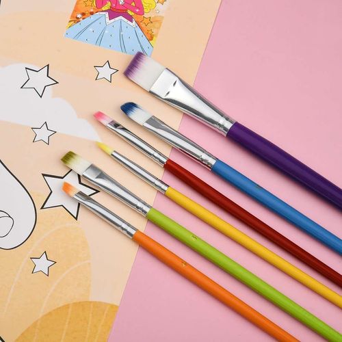 Cross-border rainbow color 6 brush set watercolor acrylic brush children's graffiti brush wooden pole macaron brush