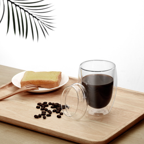 Glass cup factory egg-shaped water cup transparent coffee cup heat-resistant high borosilicate double-layer insulated glass cup wholesale cup