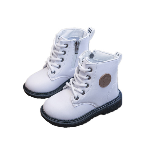  New Autumn and Winter Cotton Boots Soft Sole Leather Boots Children's Martin Boots Waterproof British Style Boys' Short Boots Girls' Boots