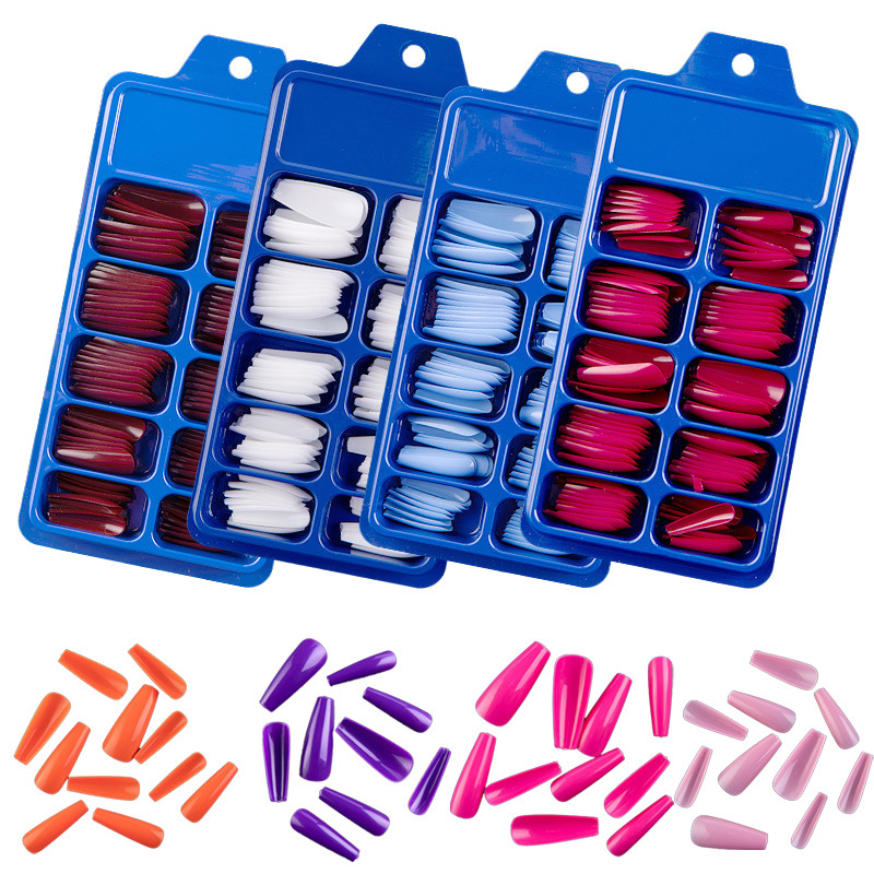 100 piezas de uñas de ballet de uñas en Europa y los Estados Unidos, unidad de uñas de color completo, una pequeña caja azul de desgaste, parche de uñas falsas.