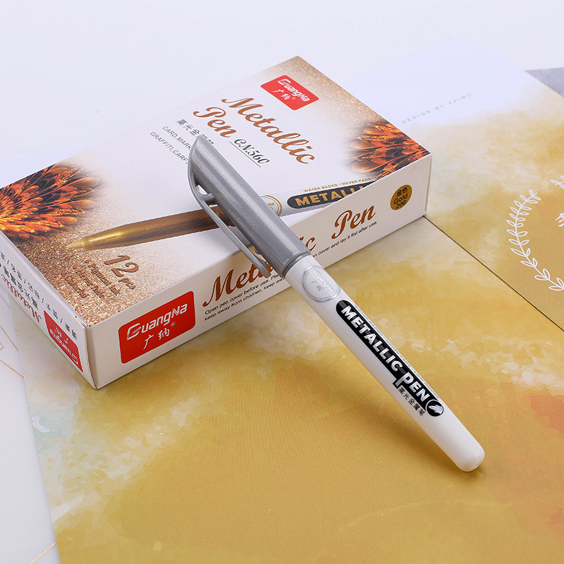 Guangna 560 metal color artesanía pluma oro y plata color pluma signo firma pluma tarjeta de felicitación DIY álbum marca pluma de metal