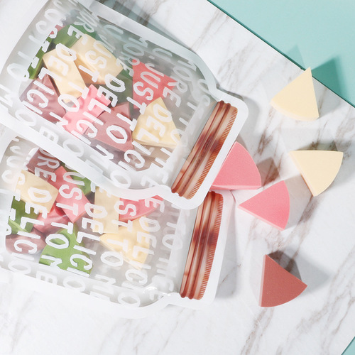 12 makeup powder puffs, triangle-shaped powder puffs, self-sealing, self-standing packaging, wet and dry use 3D powder puff makeup tools wholesale