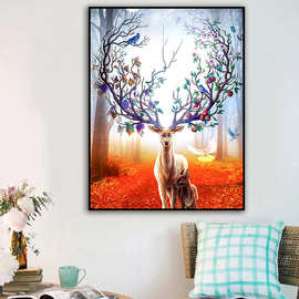 5d钻石画满钻森林麋鹿装饰画客厅玄关挂画厂家直销外贸批发ins风