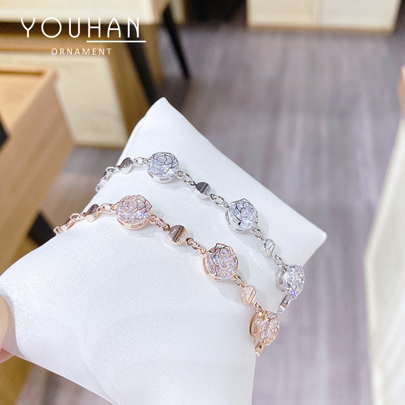 Korean Style Diamond-Plated Rose Gold Simple Fashion Bracelet, Exquisite Hand Jewelry for Girls, Couple Gift Manufacturer Direct Supply