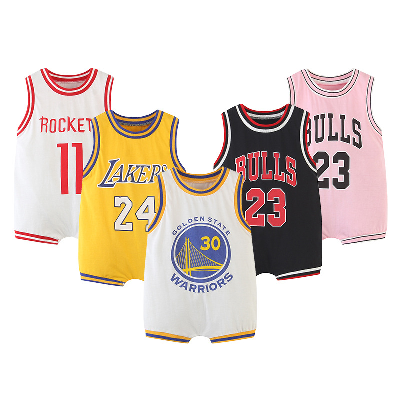 Verano bebé mono sin mangas chaleco vaina de baloncesto ropa de bebé ropa de algodón puro transpirable no desvanecimiento mameluco