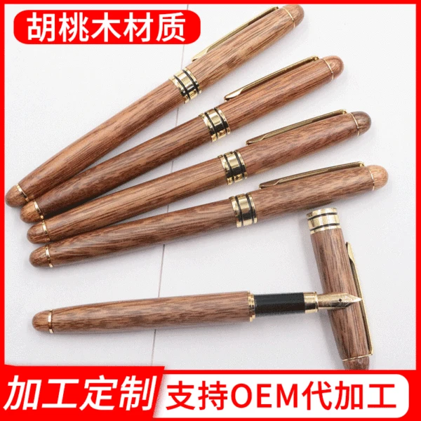 2026 Brass Metal Walnut Signature Pen Rotating Oil-Based Ballpoint Pen Solid Wood Hot Selling Sandalwood Business Pen Wholesale