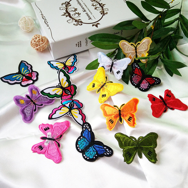 Mariposa bordada pegatinas de tela bordado completo parche de dibujos animados apliques pegatinas bordadas tela colorida mariposa DIY ropa agujero pegatinas
