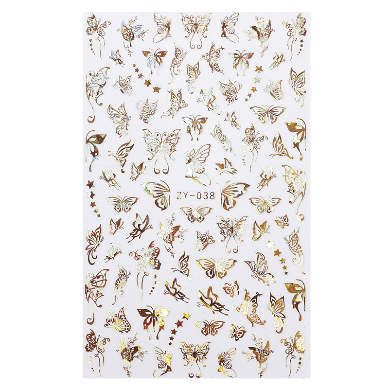 Pegatinas de uñas de dedo simulación pegatinas de mariposa delgada pegatinas de mariposa láser de oro y plata con pegatinas de mariposa dorada